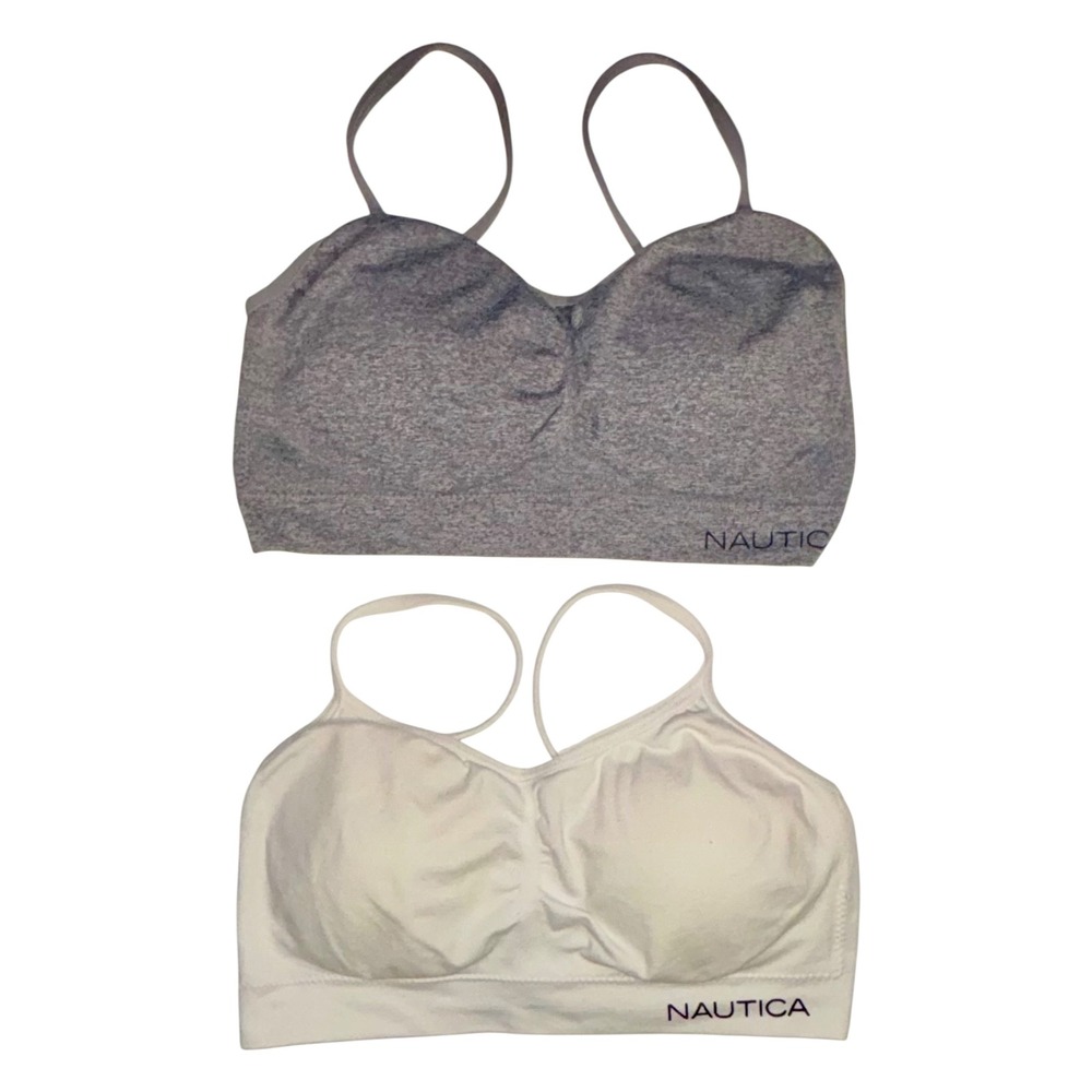 Nautica Womens 2 Pack Seamless Bralette Grey White Adjustable Strap Medium